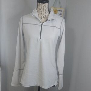 Cabela's White Fleece With Grey Details Long Sleeve Polo Sweatshirt thumbhole L